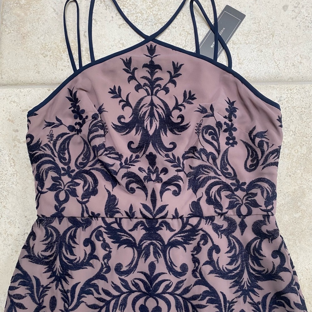 BCBG Maxazria Halter Dress  Embroidered Lavender/Blue  Size 8 New With Tags - Picture 2 of 7